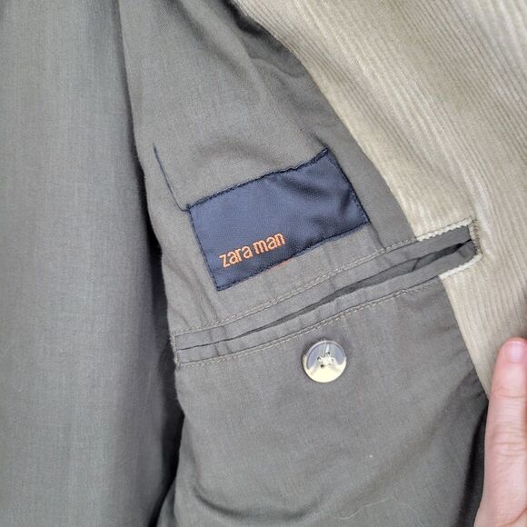 Zara casual corduroy tan blazer jacket mens large friday night steel tip dart - Picture 4 of 12